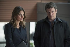 CASTLE - "Castle, P.I." Castle Preview: Castle, P.I. (Season 7 Episode 11) CASTLE - "Castle, P.I." - After being forbidden to work with Kate Beckett or the 12th Precinct, Castle obtains a P.I. license and shows up unannounced at Beckett's crime scene, hoping to investigate alongside her as a private eye. But things don't go as Castle had planned, on "Castle," MONDAY, JANUARY 12 (10:01-11:00 p.m., ET) on the ABC Television Network. (ABC/Colleen Hayes)
STANA KATIC, NATHAN FILLION