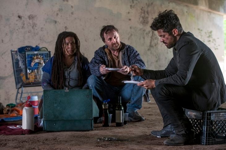 Dominic Cooper as Jesse Custer, Ramona King as Jackie, Richard Levi as Nate - Preacher _ Season 1, Episode 8 - Photo Credit: Lewis Jacobs/Sony Pictures Television/AMC