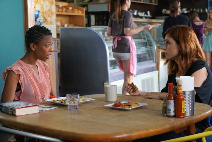 YOU'RE THE WORST -- "Bad News: Dude's Dead" -- Episode 303 (Airs Wednesday, September 14, 10:00 pm e/p Pictured: (l-r) Samira Wiley as Justina, Aya Cash as Gretchen. CR: Byron Cohen/FX