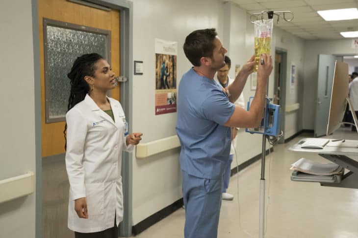 New Amsterdam Season 1 Episode 11 - Freema Agyeman as Dr. Helen Sharpe, Ryan Eggold as Dr. Max Goodwin New Amsterdam Review: A Seat at the Table (Season 1 Episode 11) New Amsterdam Season 1 Episode 11 - Freema Agyeman as Dr. Helen Sharpe, Ryan Eggold as Dr. Max Goodwin