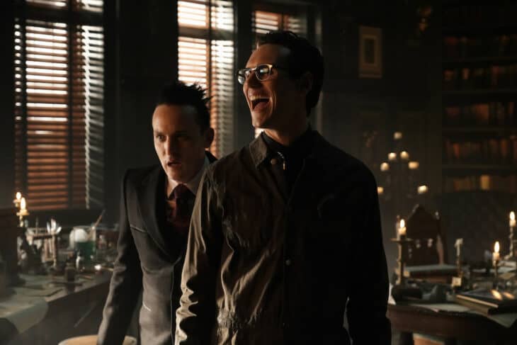 Gotham Season 5 Episode 8 - Robin Lord Taylor as Oswald Cobblepot and Cory Michael Smith as Edward Nygma
