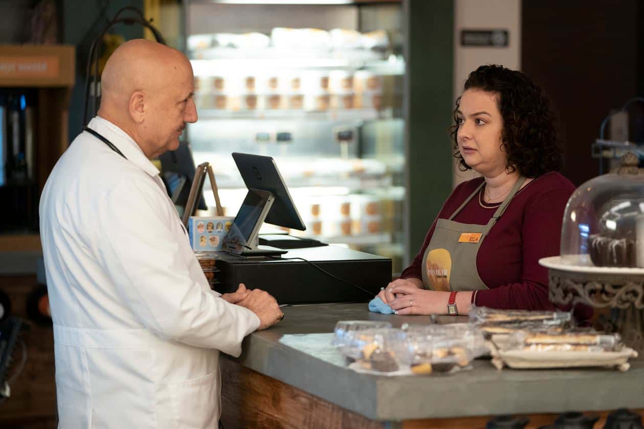 NEW AMSTERDAM -- "The Blues" Episode 113 -- Pictured: (l-r) Anupam Kher as Dr. Vijay Kapoor, Dierdre Friel as Ella -- (Photo by: Peter Kram… Peter Kramer/NBC | 2018 NBCUniversal Media, LLC
