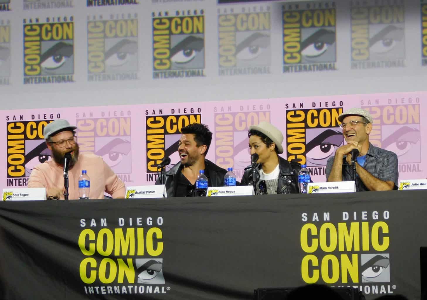 Preacher - San Diego Comic-Con 2019: Dominic Cooper (Jesse Custer), Ruth Negga (Tulip O'Hare), Julie Ann Emery (Lara Featherstone), Mark Harelik (God), and Seth Rogen