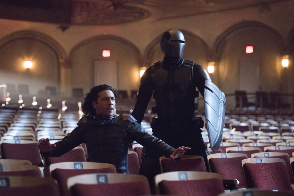 Supergirl Season 5 Episode 1 - Jesse Rath as Brainiac-5 and Mehcad Brooks as James Olsen/Guardian