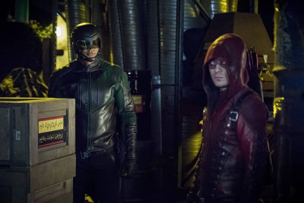 Arrow Season 8 Episode 5 - David Ramsey as John Diggle/Spartan and Colton Haynes as Roy Harper