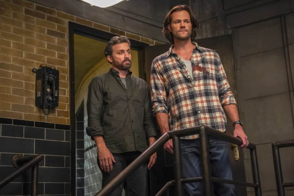 Supernatural Season 15 Episode 9 - Rob Benedict as Chuck and Jared Padalecki as Sam