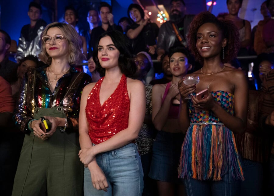 Katy Keene Season 1 Episode 2, "Chapter Two: You Can't Hurry Love" Pictured (L-R): Julia Chan as Pepper Smith, Lucy Hale as Katy Keene and Ashleigh Murray as Josie McCoy