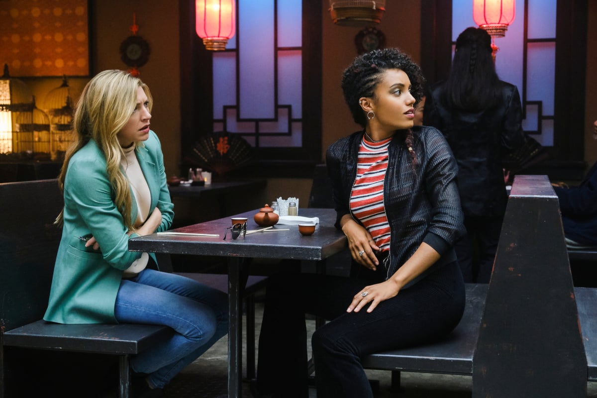 Legends Of Tomorrow Season 5 Episode 6, "Mortal Khanbat" Pictured (L-R): Jes Macallan as Ava Sharpe and Maisie Richardson-Sellers as Charlie