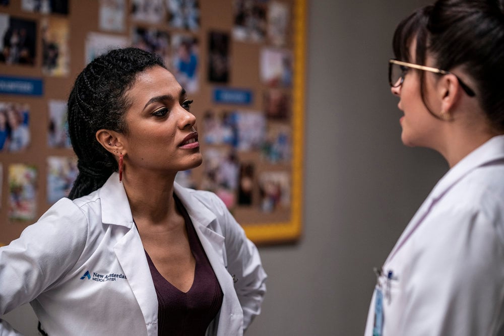 New Amsterdam Season 2 Episode 15, "Double Blind" Pictured: (l-r) Freema Agyeman as Dr. Helen Sharpe, Ana Villafañe as Dr. Valentina Castro