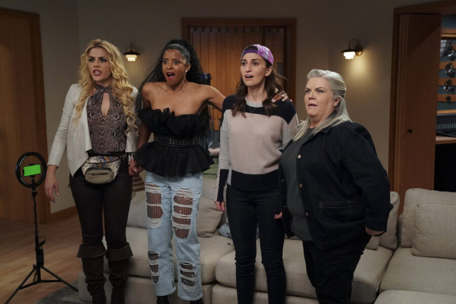 Still of Busy Philipps, Renée Elise Goldsberry, Sara Bareilles, and Paula Pell in Girls5eva.