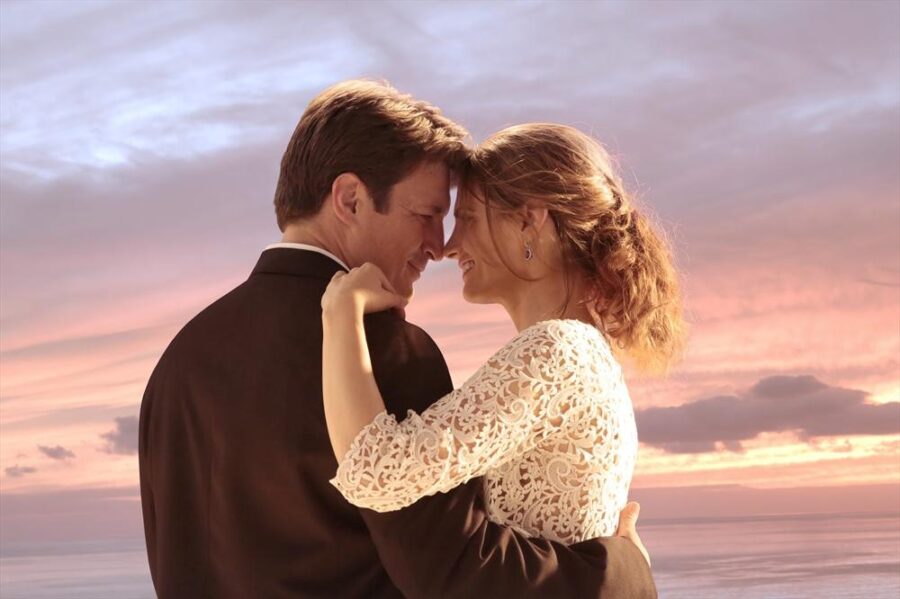 NATHAN FILLION, STANA KATIC | Tell-Tale TV Richard Castle and Kate Beckett embrace at their wedding in Castle Season 7 Episode 6 "The Time of Our Lives"