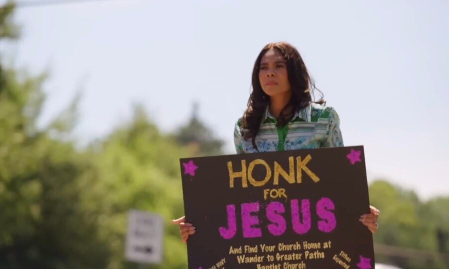 HONK FOR JESUS. SAVE YOUR SOUL. Regina Hall Photo via Focus Features/Amazon Prime | Tell-Tale TV HONK FOR JESUS. SAVE YOUR SOUL. Regina Hall Photo via Focus Features/Amazon Prime