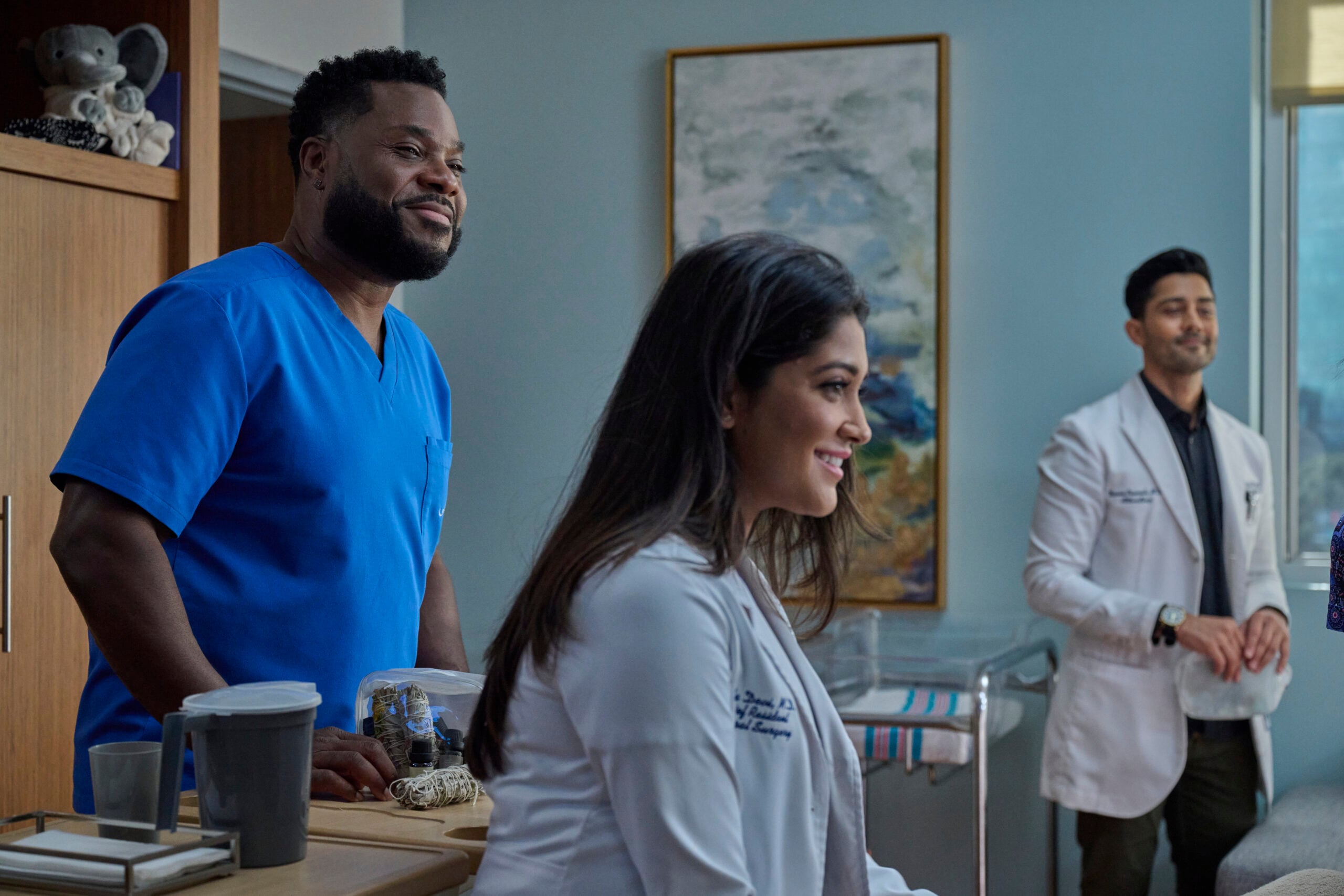 The Resident Season 6 Episode 3 - Malcolm-Jamal Warner, Anuja Joshi, and Manish Dayal