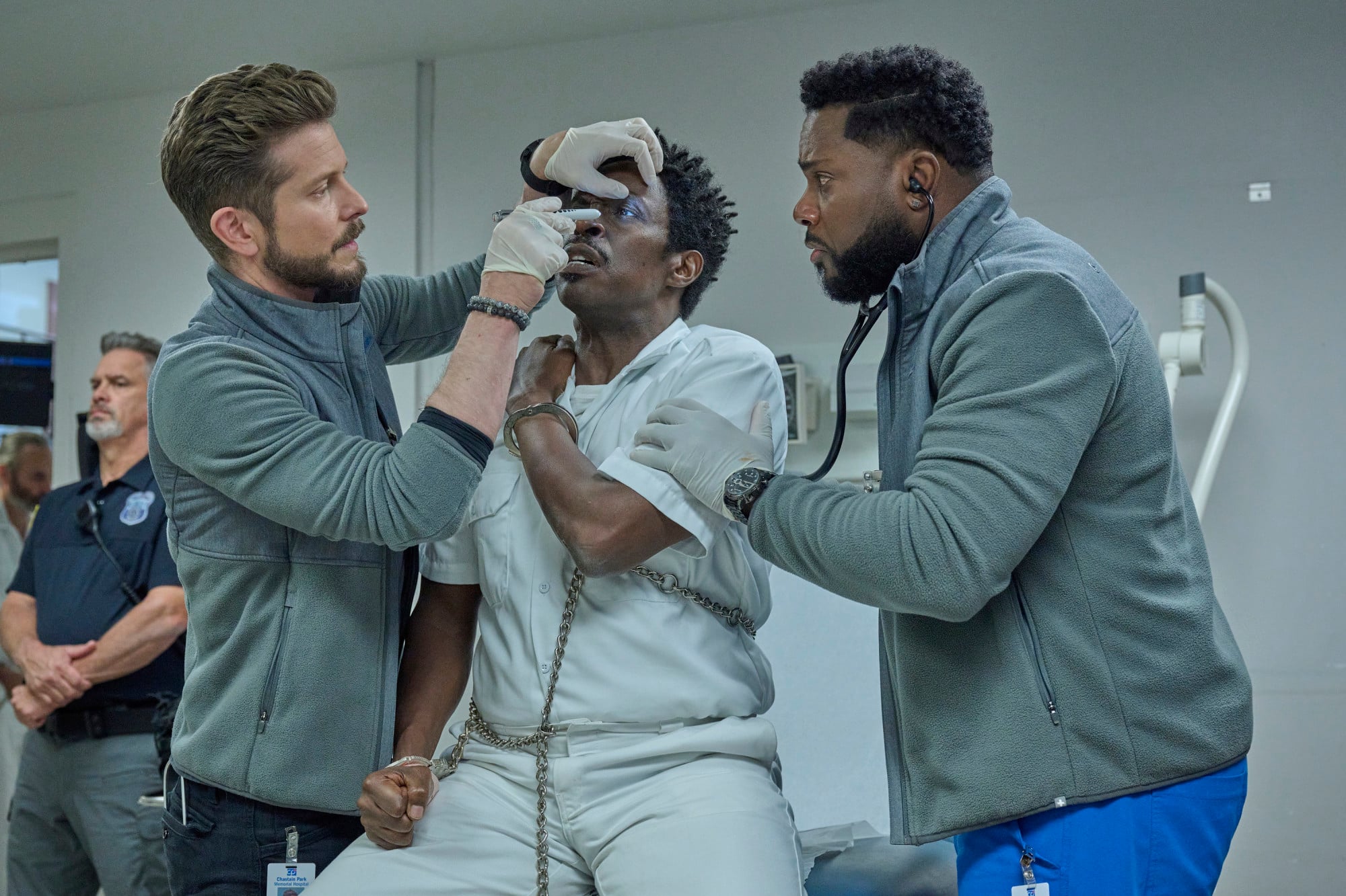 The Resident Season 6 Episode 7 - Matt Czuchry, Sekou Laidlow and Malcolm-Jamal Warner in