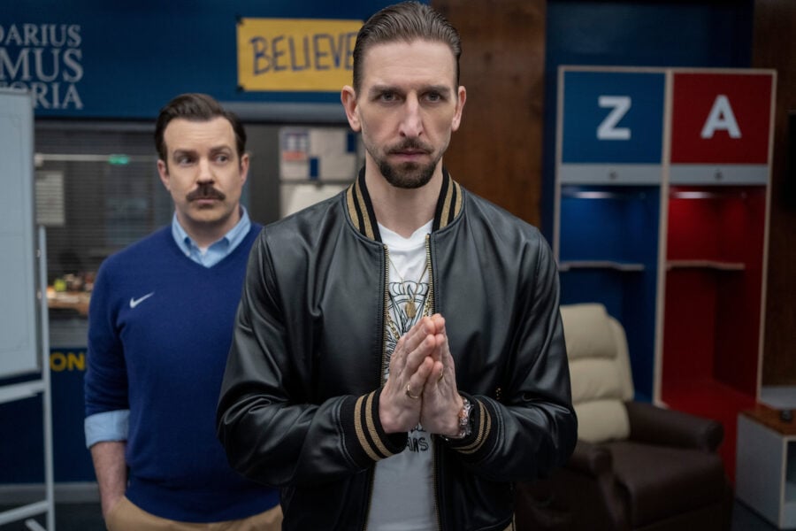 Jason Sudeikis and Maximilian Osinski in "Ted Lasso" Season 3 Episode 3