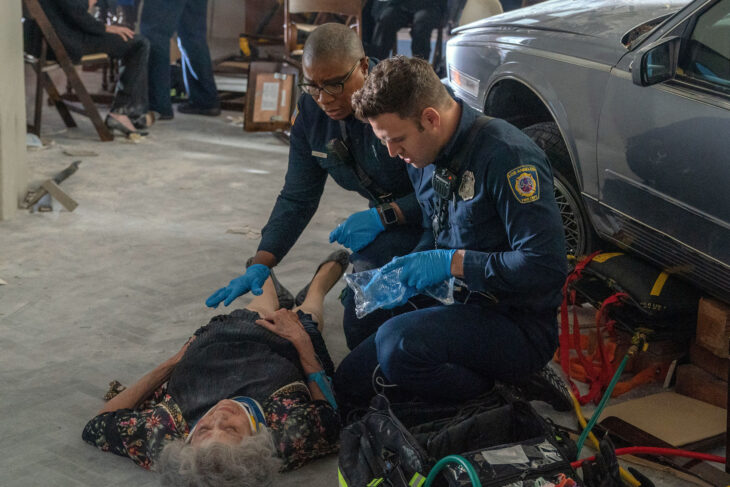 9-1-1 Season 6 Episode 15 - Lynn Milgrim, Aisha Hinds and Ryan Guzman