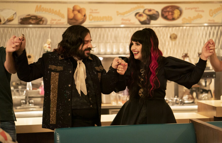 “WHAT WE DO IN THE SHADOWS” -- “The Campaign” -- Season 5, Episode 4 (Airs July 27) — Pictured (L-R): Natasia Demetriou as Nadja, Matt Berry as Laszlo. | Tell-Tale TV WWD5-Eps504-0465r