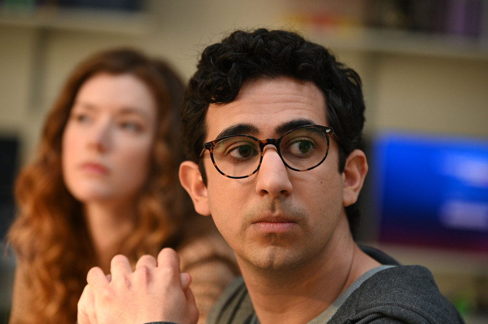 Still from The Irrational Season 1 Episode 2. Pictured: (l-r) Molly Kunz as Phoebe, Arash DeMaxi as Rizwan