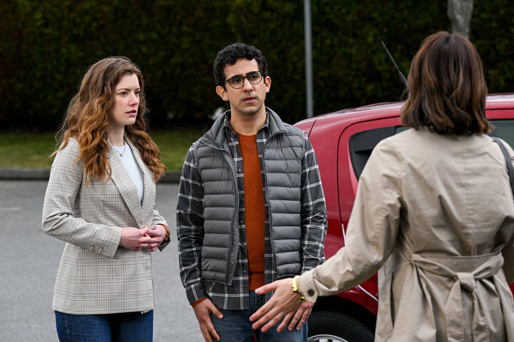 Still from The Irrational Season 1 Episode 2. Pictured: (l-r) Molly Kunz as Phoebe, Arash DeMaxi as Rizwan.