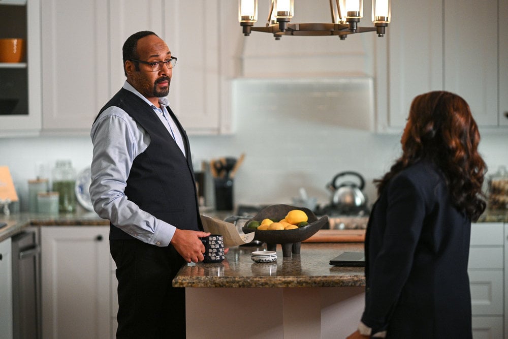 Still from The Irrational Season 1 Episode 2. Pictured: (l-r) Jesse L. Martin as Alec Mercer, Maahra Hill as Marisa.
