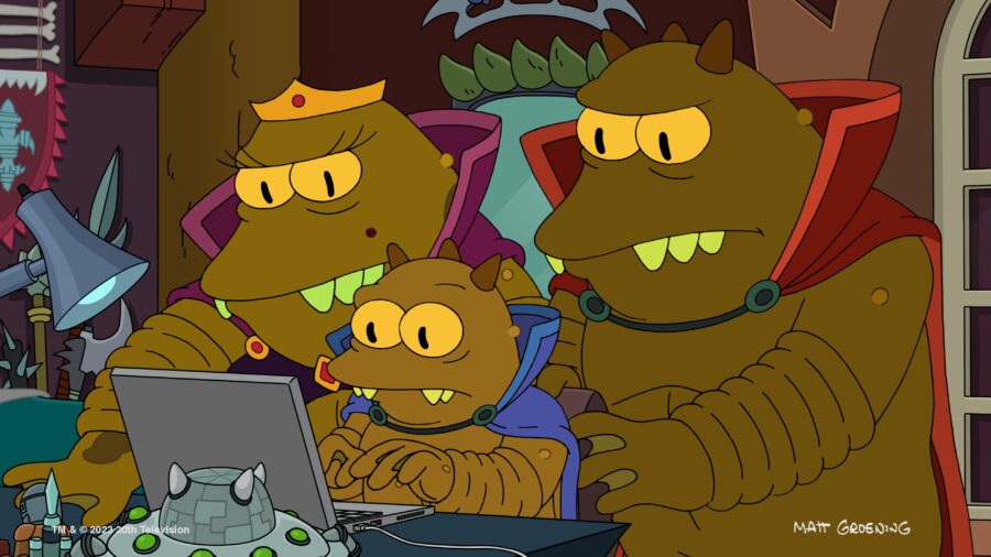 Futurama Season 2 Episode 7 | Tell-Tale TV Still from Futurama Season 2 Episode 7 of an aliend family looking at a laptop screen