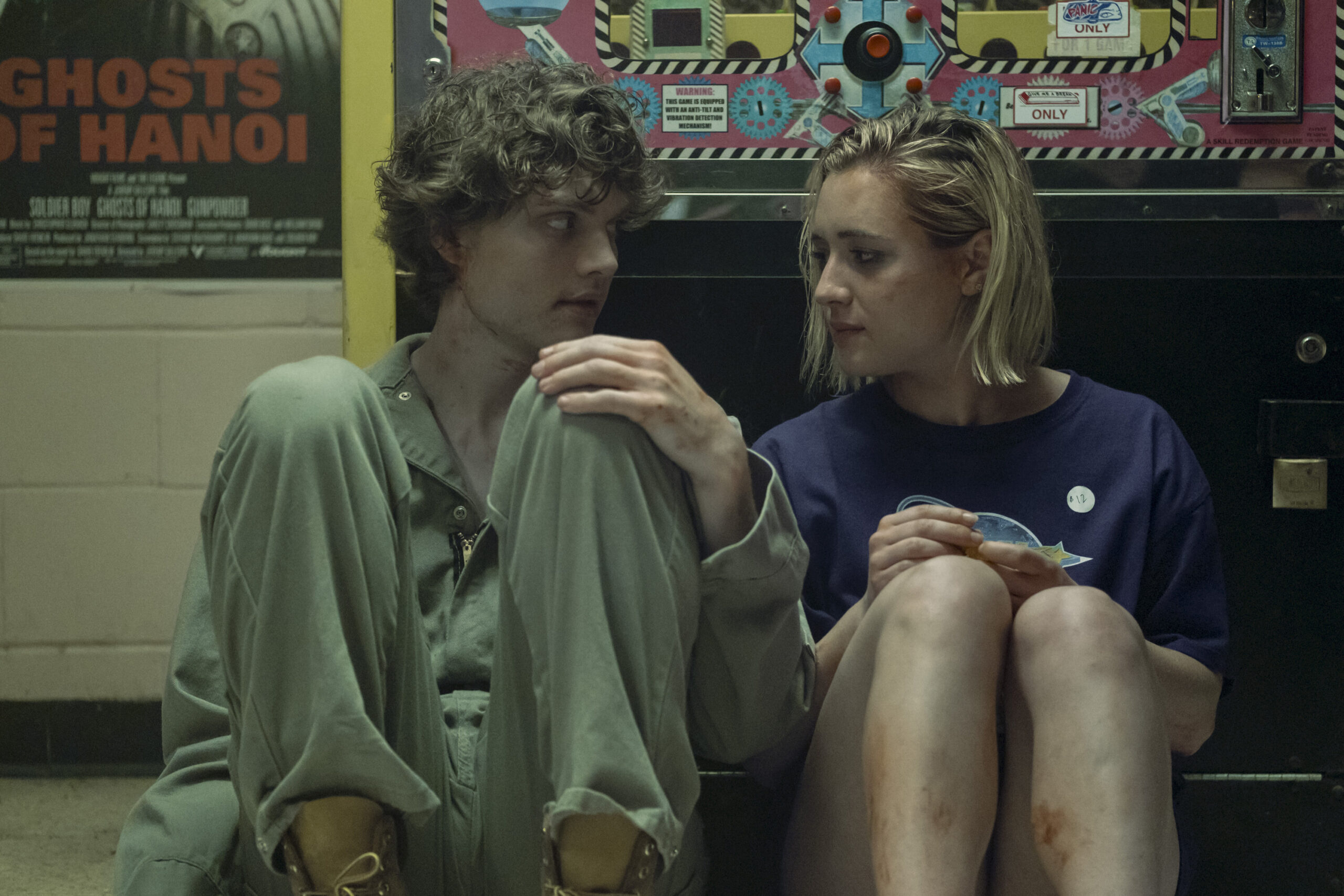 Gen V Season 1 Episode 4 - Asa Germann and Lizze Broadway | Tell-Tale TV Still from Gen V Season 1 Episode 4 of Asa Germann as Sam and Lizze Broadway as Emma Meyer.