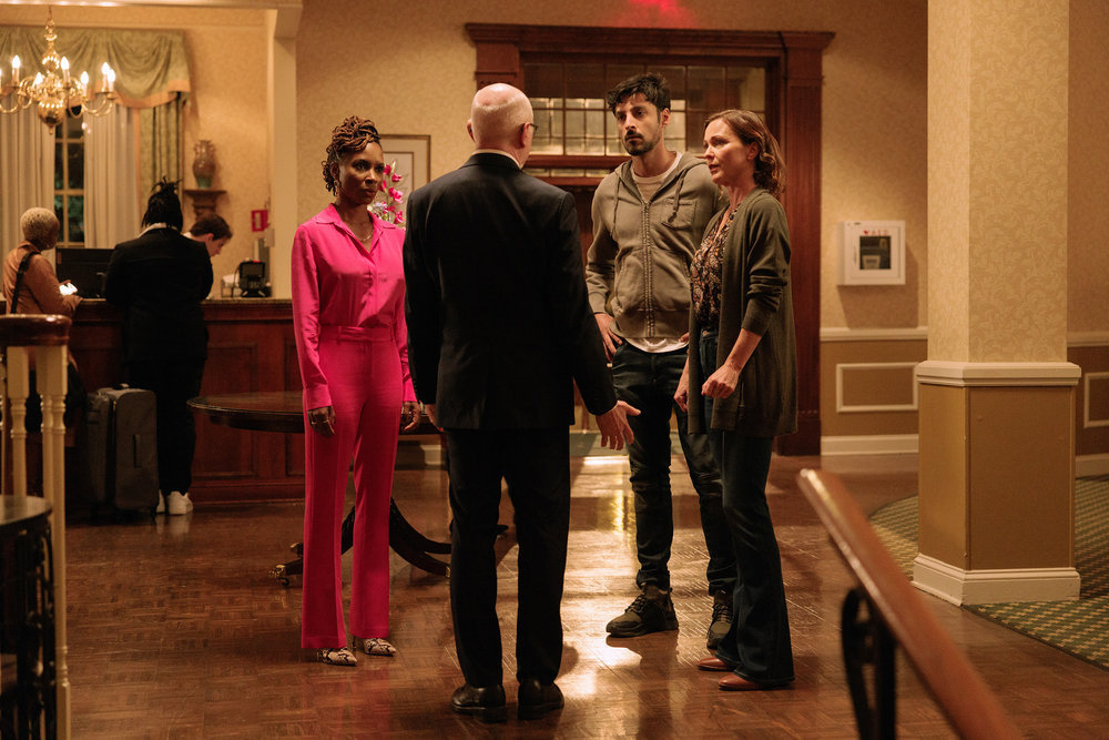 Still from Found Season 1 Episode 5 of Shanola Hampton as Gabi Mosely, Karan Oberoi as Dahn Rana, and Kelli Williams as Margaret Reed pictured from left to right.