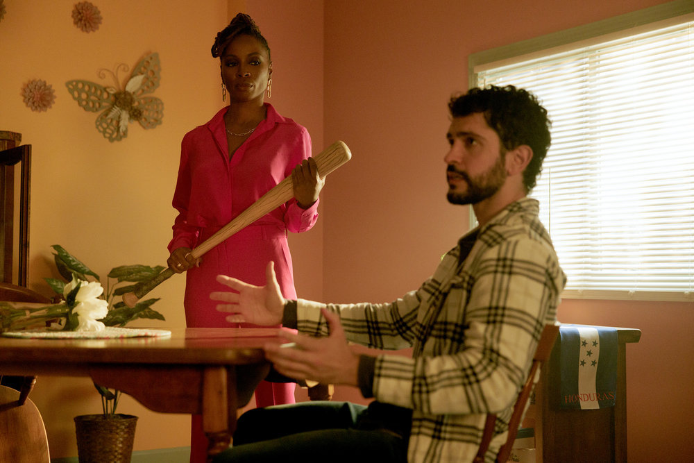 Still from Found Season 1 Episode 5 of Christopher Bencomo as Manny Hernandez and Shanola Hampton as Gabi Mosely pictured from left to right.