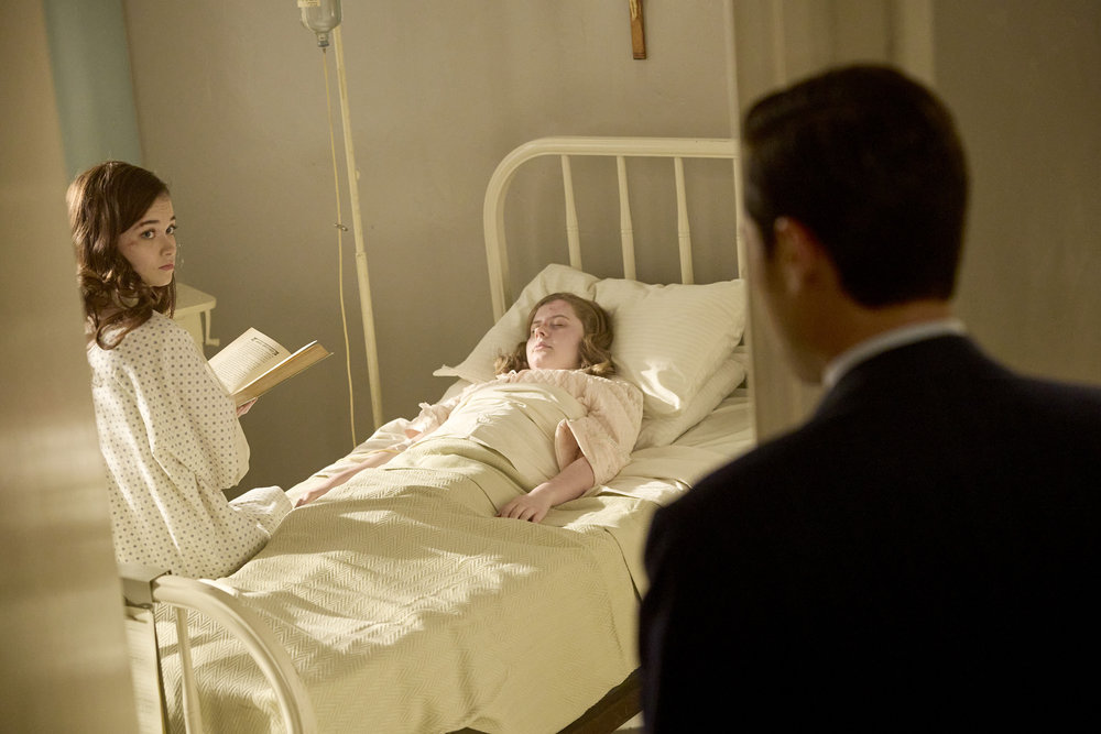 Still from Quantum Leap Season 2 Episode 3 of lison Thornton as Carrie Baker, Ashlee Grubbs as Melanie, and Raymond Lee as Dr. Ben Song pictured from Left to right