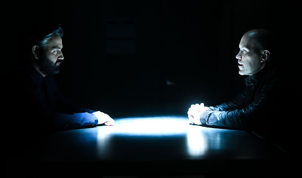 Still from The Irrational Season 1 Episode 3 Brian King as Jace Richards and Owen Kalagian as Josh Blacker pictured from left to right