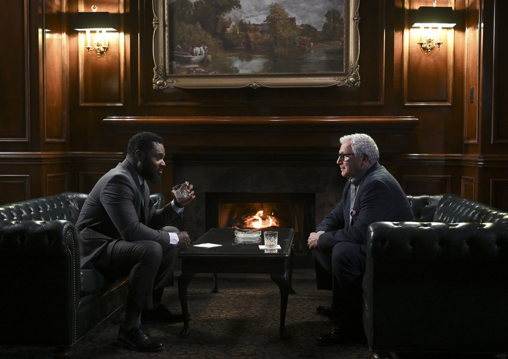 Still from The Irrational Season 1 Episode 6 of Malcolm-Jamal Warner as Dustin Atwood and Michael Querin as Judge Haynes pictured from left to right.