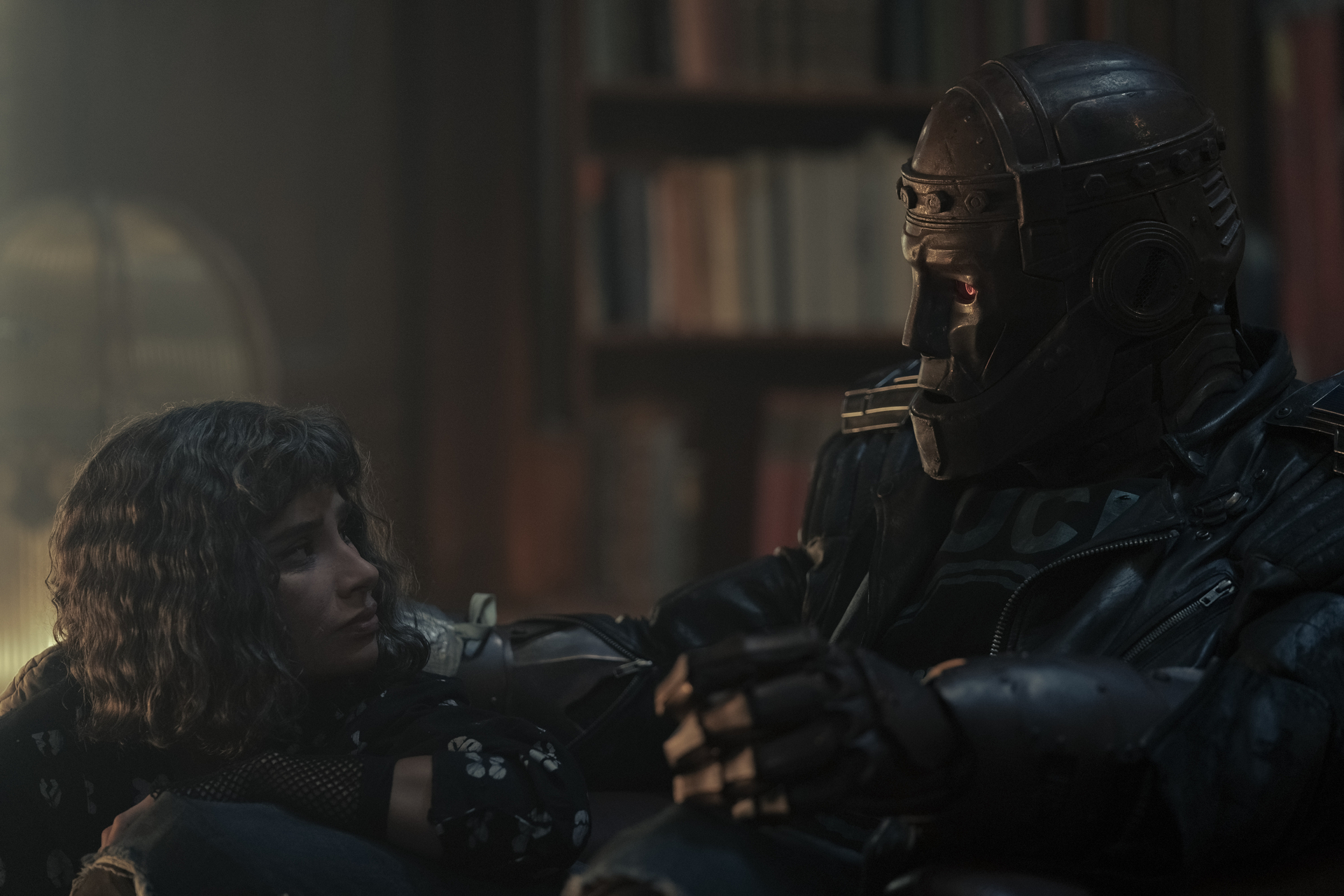 Doom Patrol Season 4 Episode 10 - Diane Guerrero and Brendan Fraser | Tell-Tale TV Still from Doom Patrol Season 4 Episode 10 of Diane Guerrero as Jane and Brendan Fraser as Cliff pictured from left to right.
