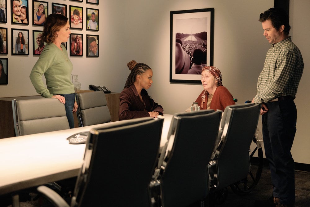 Still from Found Season 1 Episode 6 of Kelli Williams as Margaret Reed, Shanola Hampton as Gabi Mosely, Jean St James as Rachel Hall, and Shane Coffey as Lucas pictured from left to right.