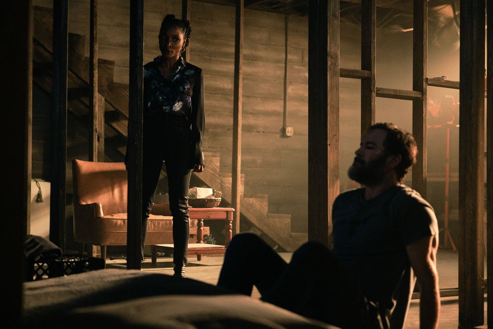 Still from Found Season 1 Episode 11 of Shanola Hampton as Gabi Mosely and Mark-Paul Gosselaar as Sir pictured from left to right.