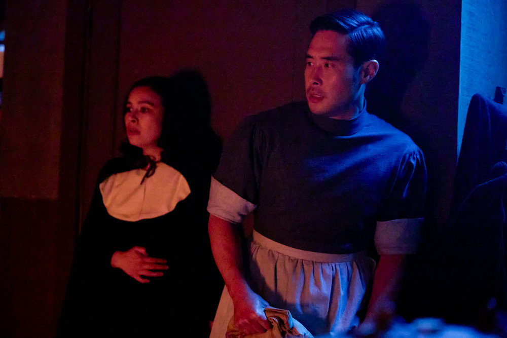 Still from Quantum Leap Season 2 Episode 7 of Madalyn Horcher as Goody and Raymond Lee as Dr. Ben Song pictured from left to right.