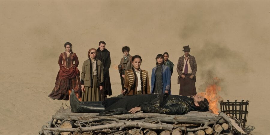 Shadow and Bone Season 2 Episode 8 - Danielle Galligan as Nina Zenik, Daisy Head as Genya Safin, Freddy Carter as Kaz Brekker, Jack Wolfe as Wylan, Jessie Mei Li as Alina Starkov, Sujaya Dasgupta as Zoya Nazyalensky, Amita Suman as Inej Ghafa, Kit Young as Jesper Fahey, Ben Barnes as The Darkling | Tell-Tale TV Shadow_and_Bone_S2_E8