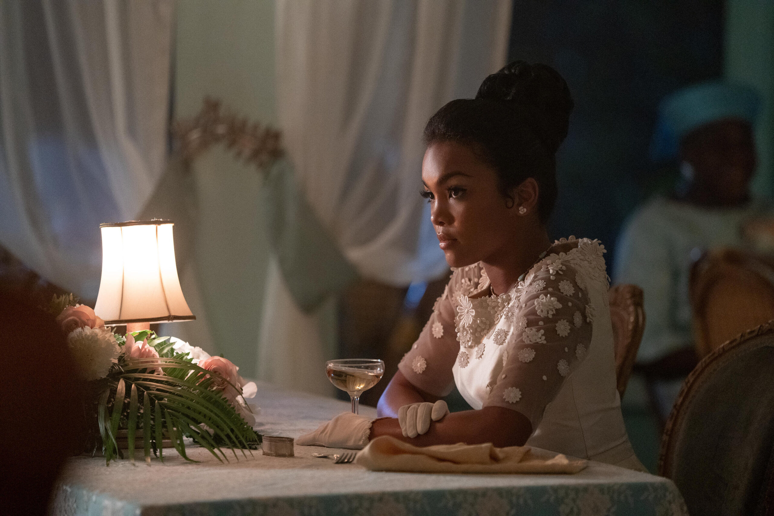 Still from Black Cake Season 1 Episode 8 of Mia Isaac as Covey.