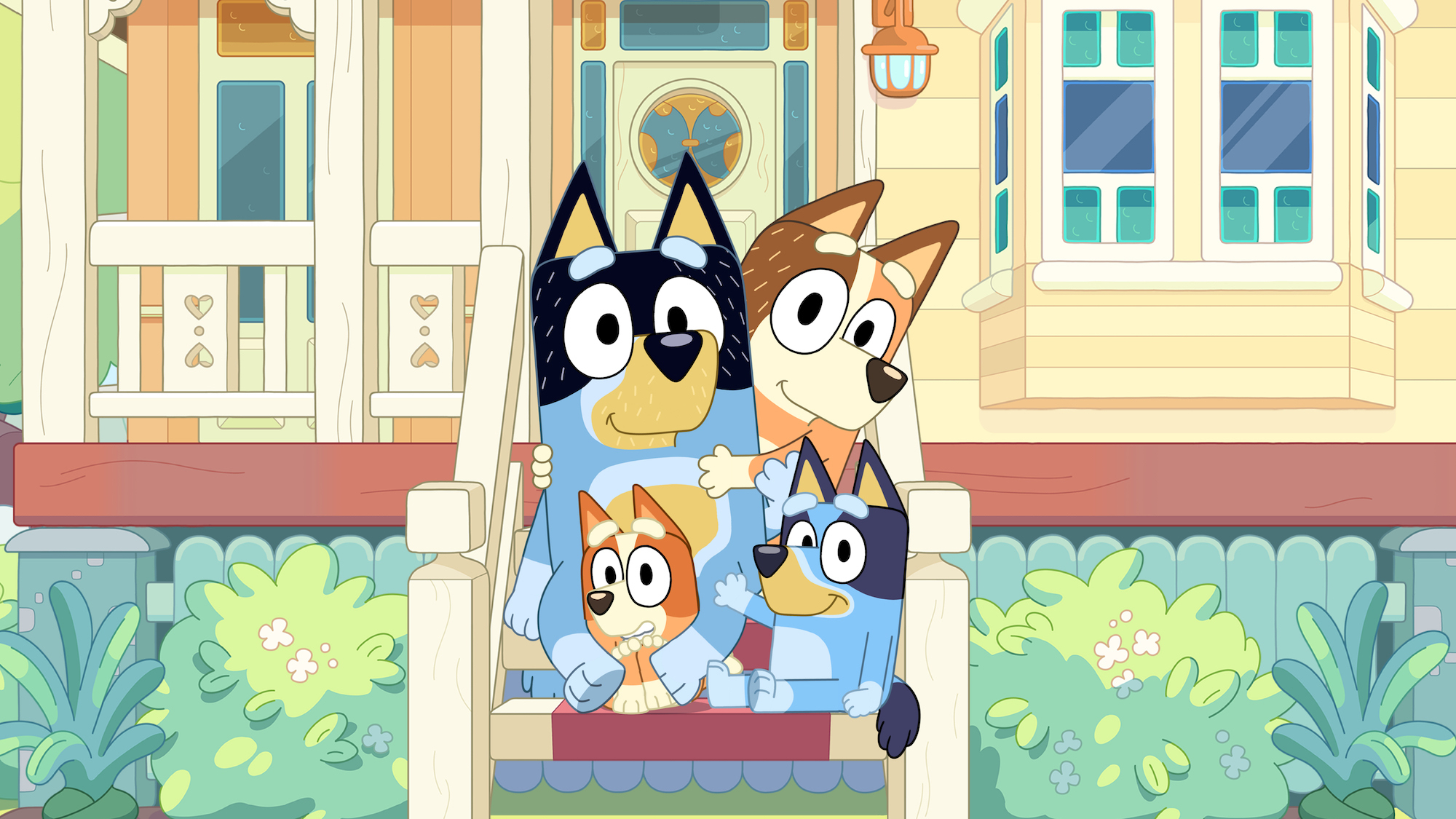 Bluey -- Dad (BANDIT), Mum (CHILLI), Bluey, Bingo (BLUEY'S SISTER) | Tell-Tale TV bluey_s3_iconic_landscape_clean_1_3c2da833