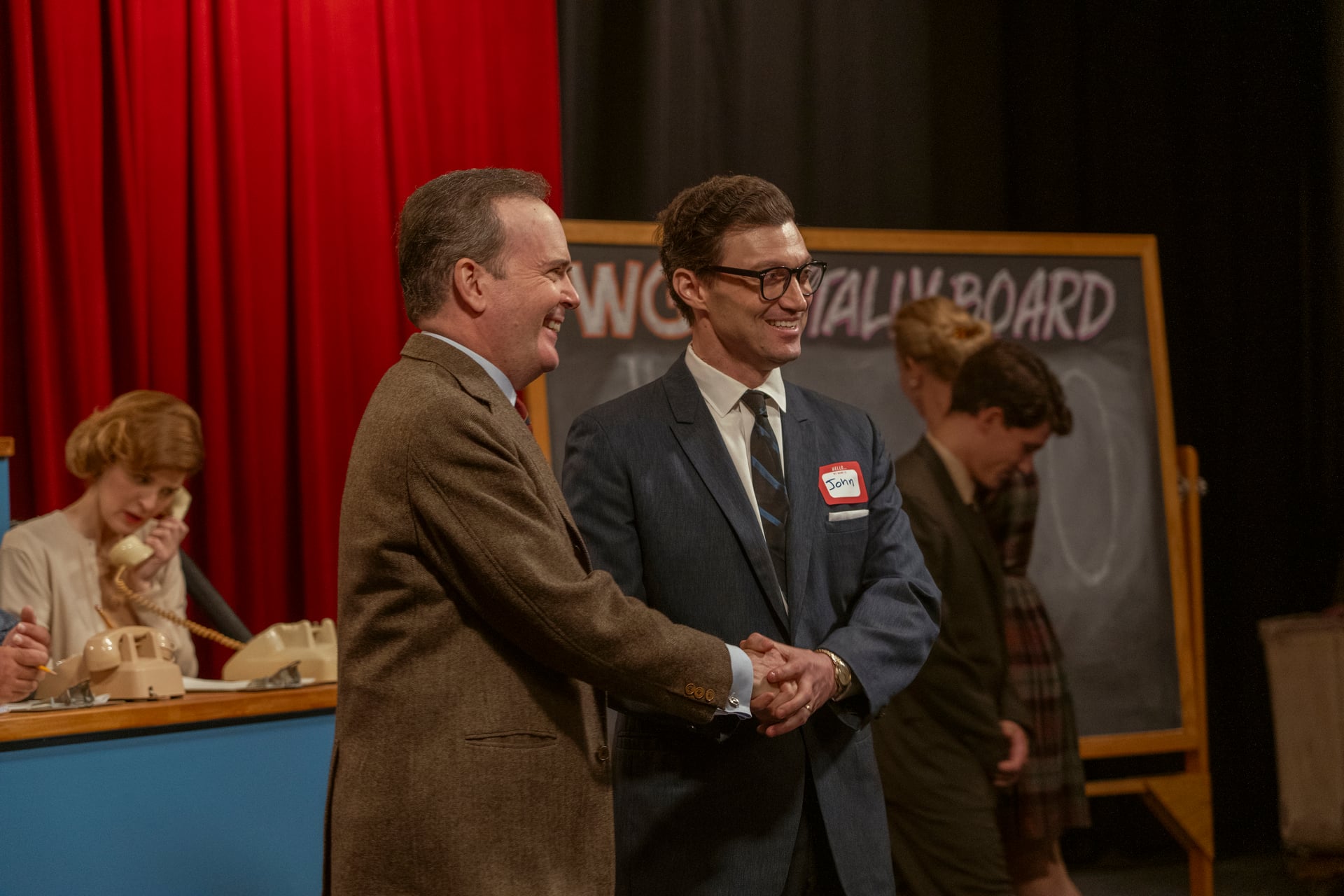 Still from Julia Season 2 Episode 6 of Jefferson Mays and Bryce Pinkham pictured from left to right.