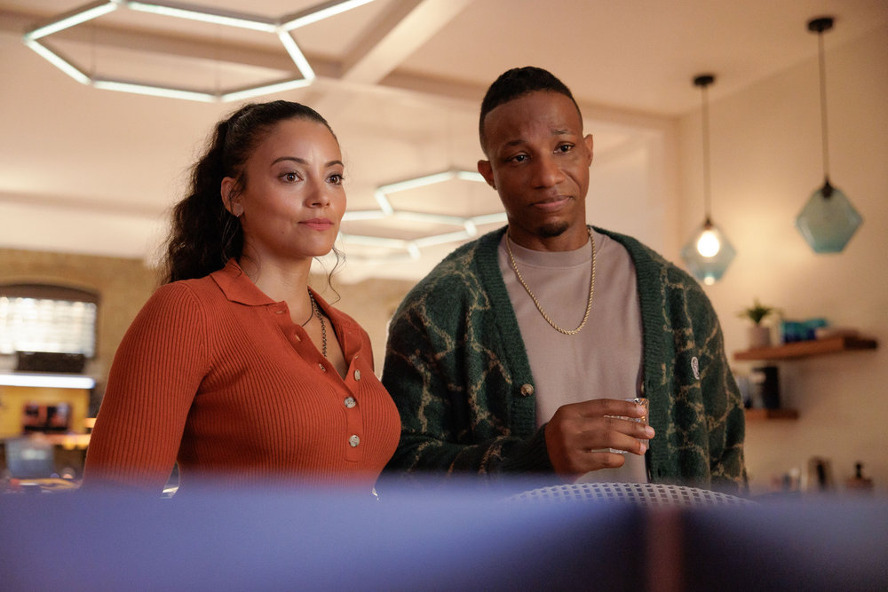 Still from Found Season 1 Episode 12 of Gabrielle Elise Walsh as Lacey Quinn and Arlen Escarpeta as Zeke Wallace pictured from left to right.