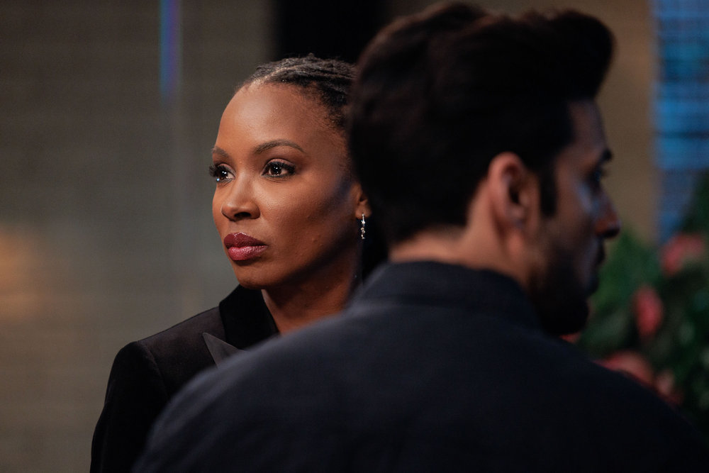 Still from Found Season 1 Episode 12 of Shanola Hampton as Gabi Mosely and Karan Oberoi as Dahn Rana pictured from left to right.