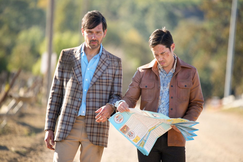 Still from Quantum Leap Season 2 Episode 9 of David Clayton Rogers as Kevin and Raymond Lee as Dr. Ben Song pictured from left to right.