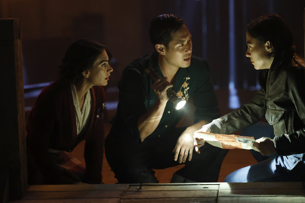Quantum Leap Season 2 Episode 10 - Hollie Bahar, Raymond Lee, and Wilder Yari | Tell-Tale TV Still from Quantum Leap Season 2 Episode 10 of Hollie Bahar as Sarah, Raymond Lee as Dr. Ben Song, and Wilder Yari as Dina pictured from left to right.