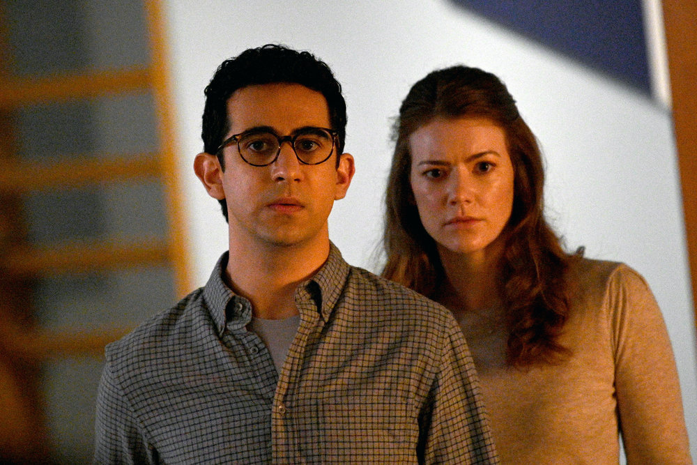 Still from The Irrational Season 1 Episode 10 of Arash DeMaxi as Rizwan and Molly Kunz as Phoebe pictured from left to right.