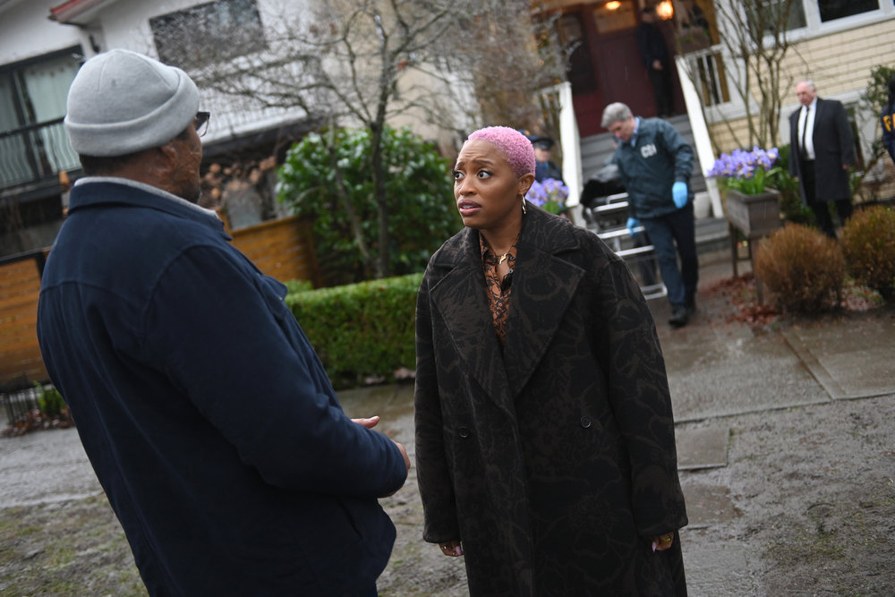 Still from The Irrational Season 1 Episode 10 of Jesse L. Martin as Alec Mercer and Travina Springer as Kylie pictured from left to right.