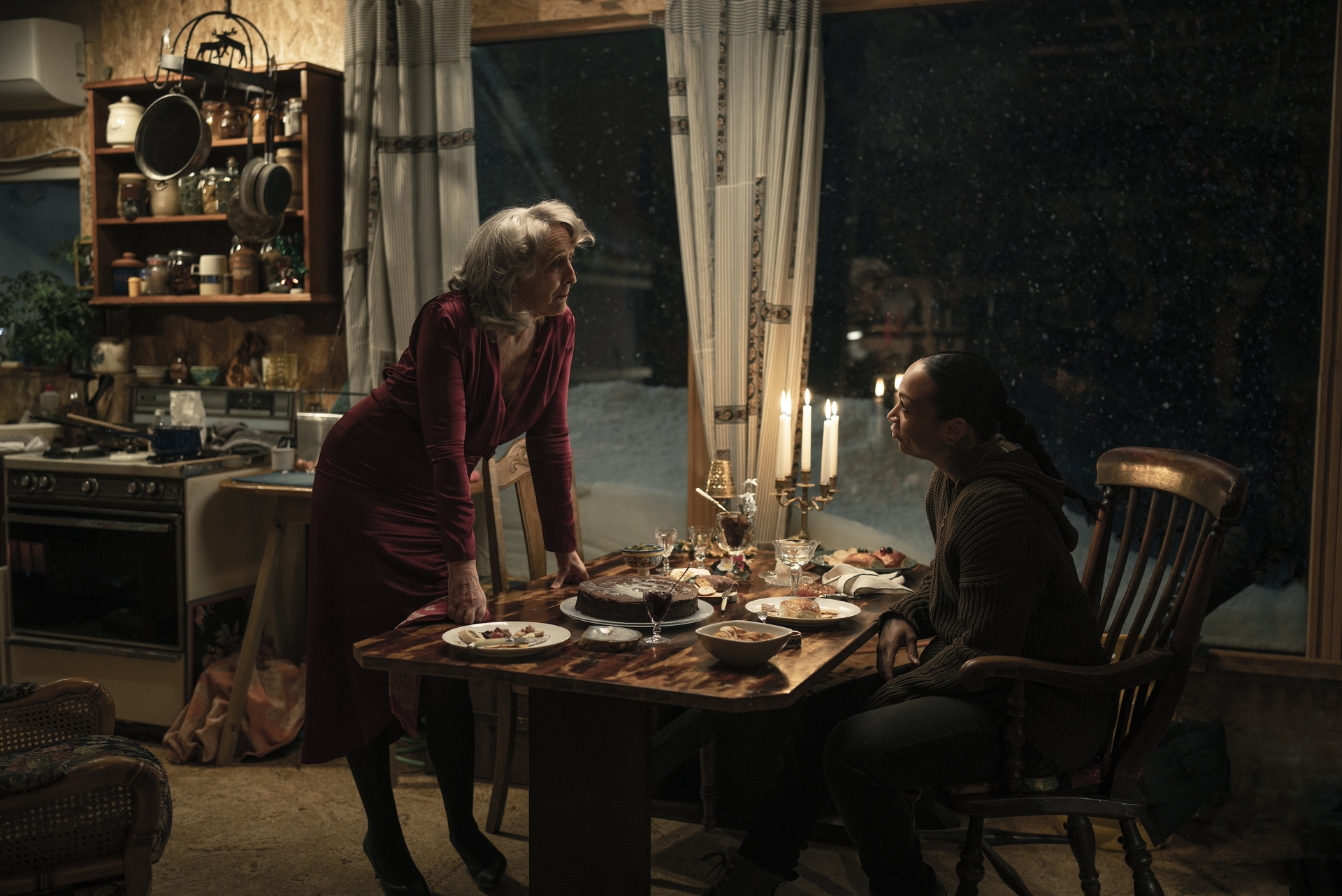 True Detective Season 4 Episode 4 - Fiona Shaw and Kali Reis | Tell-Tale TV Still from True Detective Season 4 Episode 4, "Part 4," of Fiona Shaw and Kali Reis pictured from left to right.