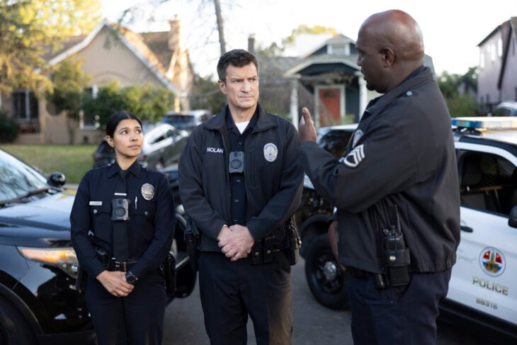 The Rookie Season 6 Episode 4, "Training Day" -- LISSETH CHAVEZ, NATHAN FILLION, RICHARD T. JONES