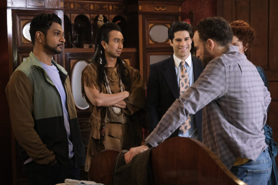 “Hello, Brother” – GHOSTS Pictured (L-R): Utkarsh Ambudkar as Jay, Roman Zaragoza as Sasappis, and Asher Grodman as Trevor