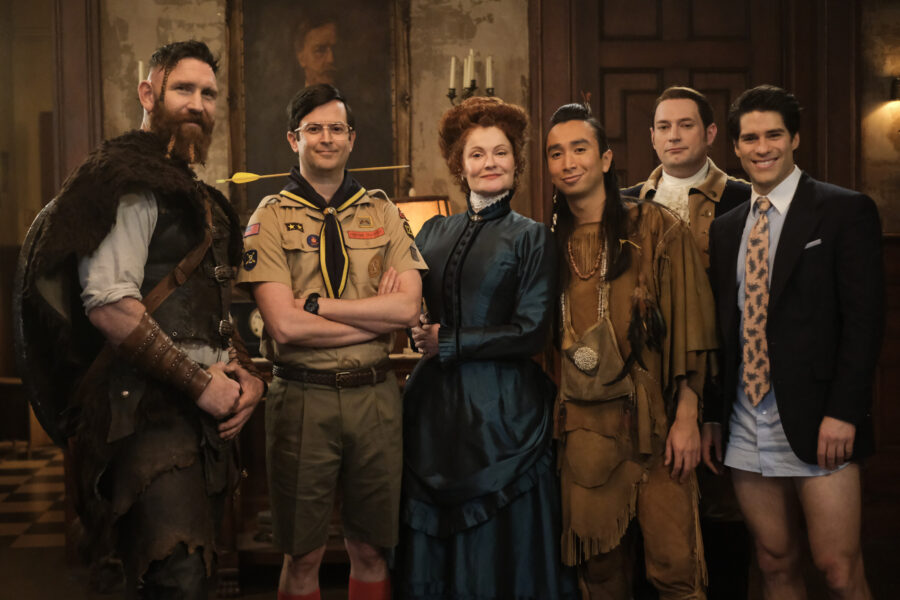 “Hello, Brother” – GHOSTS Pictured (L-R): Devan Chandler Long as Thorfinn, Richie Moriarty as Pete, Rebecca Wisocky as Hetty, Roman Zaragoza as Sasappis, Brandon Scott Jones as Isaac, and Asher Grodman as Trevor. | Tell-Tale TV “Hello, Brother” – GHOSTS Pictured (L-R): Devan Chandler Long as Thorfinn, Richie Moriarty as Pete, Rebecca Wisocky as Hetty, Roman Zaragoza as Sasappis, Brandon Scott Jones as Isaac, and Asher Grodman as Trevor.