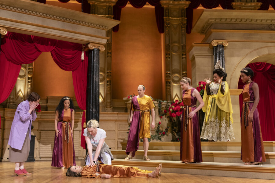 “End on a High Note” – SO HELP ME TODD. Pictured: Karin Konoval as Magda Jennings, Madeline Wise as Allison Grant, Yu Matsushita as Aubrey, Lola Clare as Opera Actor, and Jenifer Lewis as Jacqueline Burton